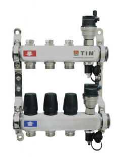 Картинка с сайта (Коллекторная группа TIM 1  из нержавеющей стали, 3 ходов, без расходомеров, с воздуоотводчиком), УТ-00020797