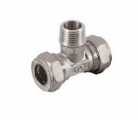 Тройник труба - нар. резьба - труба (никелированный) 15*1/2