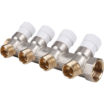 Коллектор с регулирующими вентилями (кран-буксами) Stout 1" х 1/2" под конус - 4 вых. (1/9)