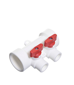 Коллектор полипропиленовый d40х20 2 выхода, с шаровыми кранами (10/1) Коллектор полипропиленовый d40х20 2 выхода, с шаровыми кранами (10/1)