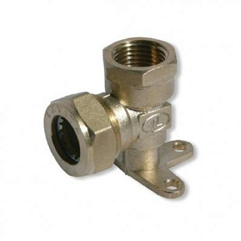 Угольник с креплением труба-вн.резьба (водорозетка) (никелированный) 15*1/2