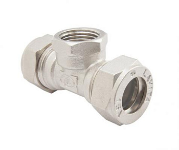 Тройник труба - вн. резьба - труба (никелированный) 20*3/4