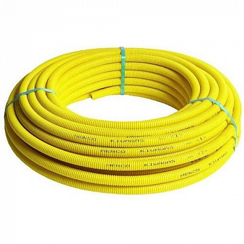 HENCO Металлопластиковая труба СТАНДАРТ для газа в желтой гофре, 16х2, бухта 50 метров