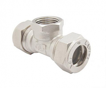 Тройник труба - вн. резьба - труба (никелированный)  15*1/2