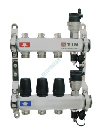 Картинка с сайта (Коллекторная группа TIM 1  из нержавеющей стали, 3 ходов, без расходомеров, с воздуоотводчиком), УТ-00020797